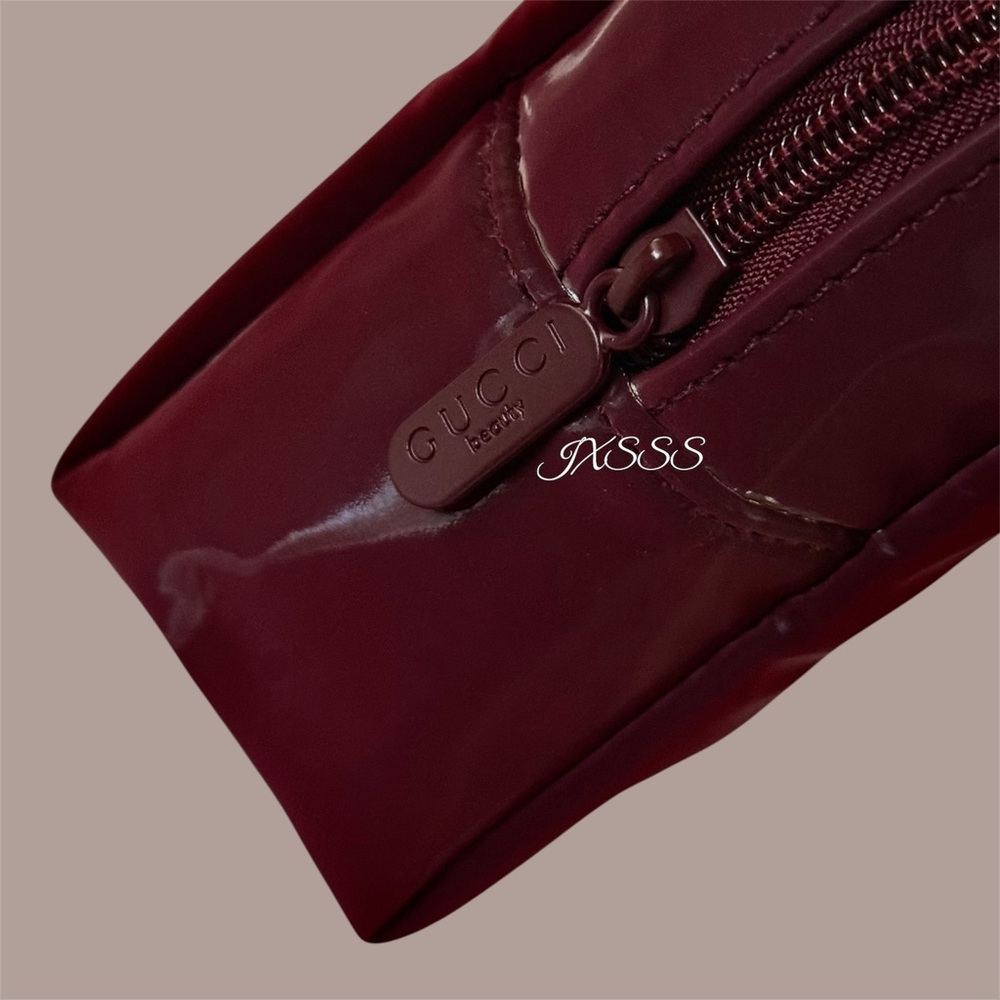 Burgundy Gucci Beauty Compact Mirror + Cosmetic Pouch/Circle Case Trio SET - Picture 11 of 16